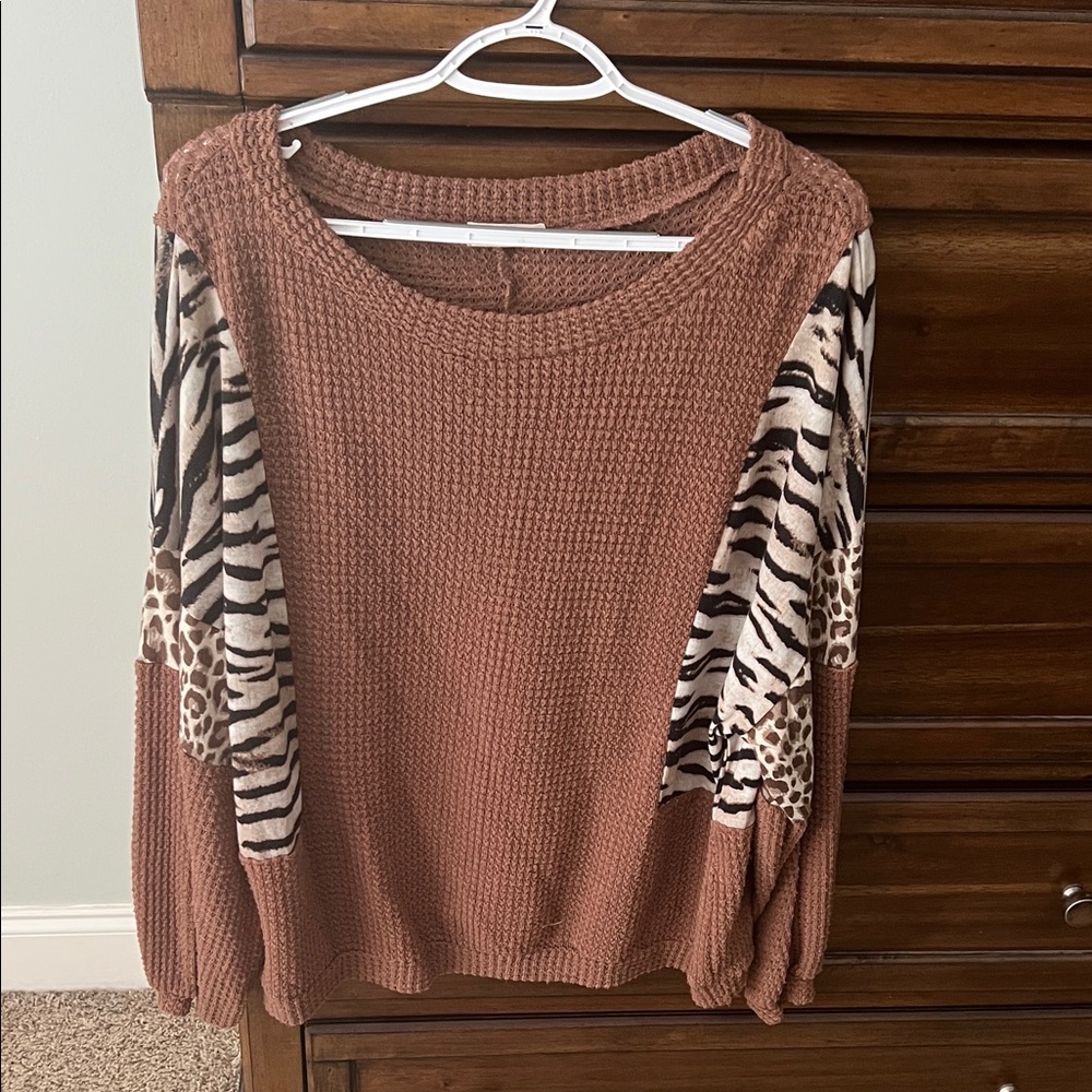 Women's Brown Animal Print Sweater